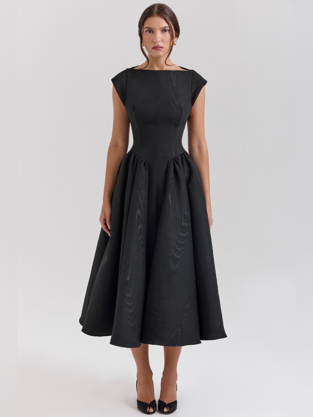 House of CB Debutante Black Moire Satin Backless Midi Dress NWOT size L - Picture 10 of 13